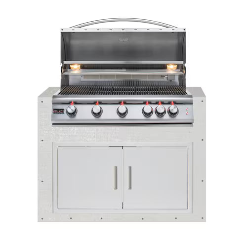 Real Sand Stone Grill Cabinet in Teakwood Finish by Brendan William Designs