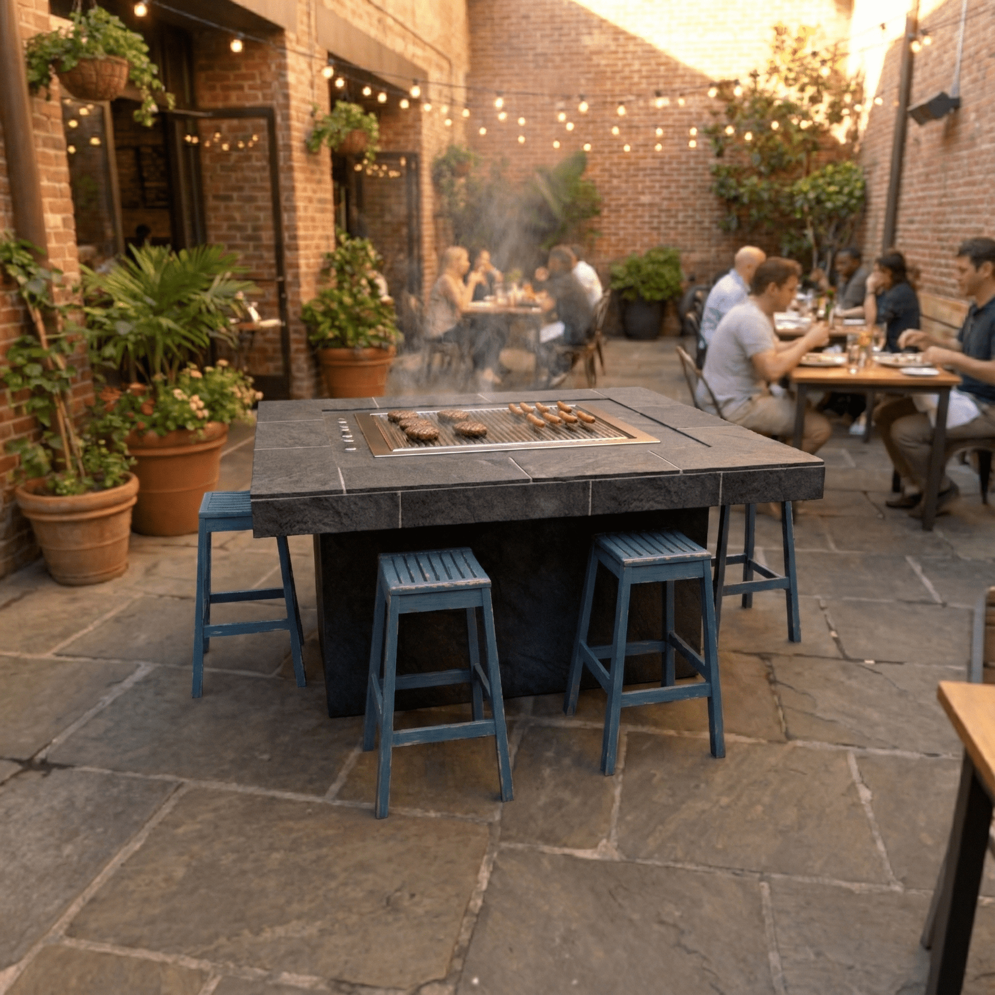 Commercial grade Outdoor Hibachi Table, In DreamCrete Roman Style Finish. 35 Colors and Finishes Available. Custom Sizes. Grill Sold Separately - Sunzout Outdoor Spaces LLC