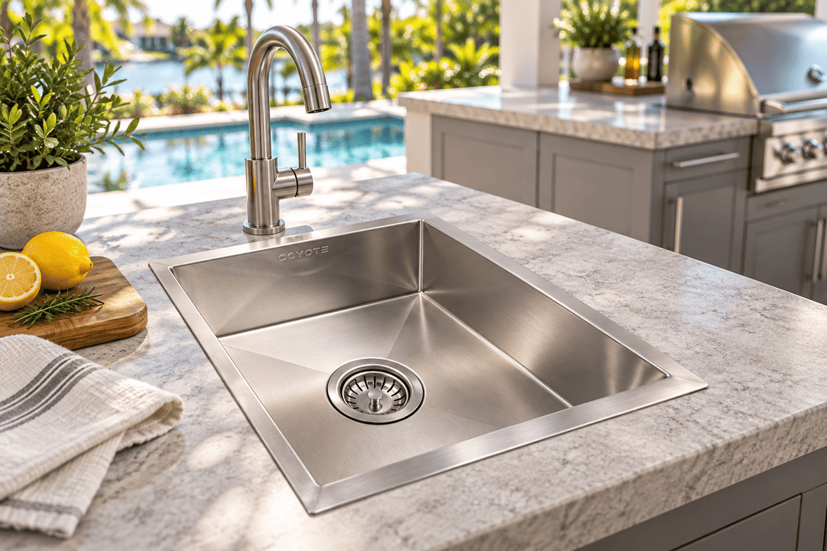 Coyote 16" x 18" Outdoor Drop-In Stainless Steel Sink - Sunzout Outdoor Spaces LLC