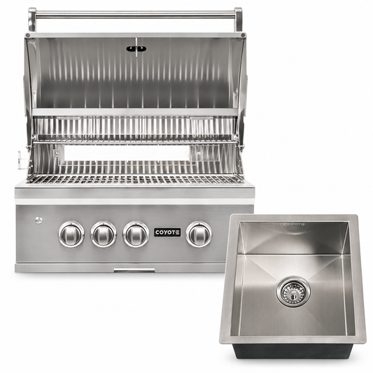 Coyote Cook & Clean Package – 30" Grill & Drop-In Sink — included appliances on a white background