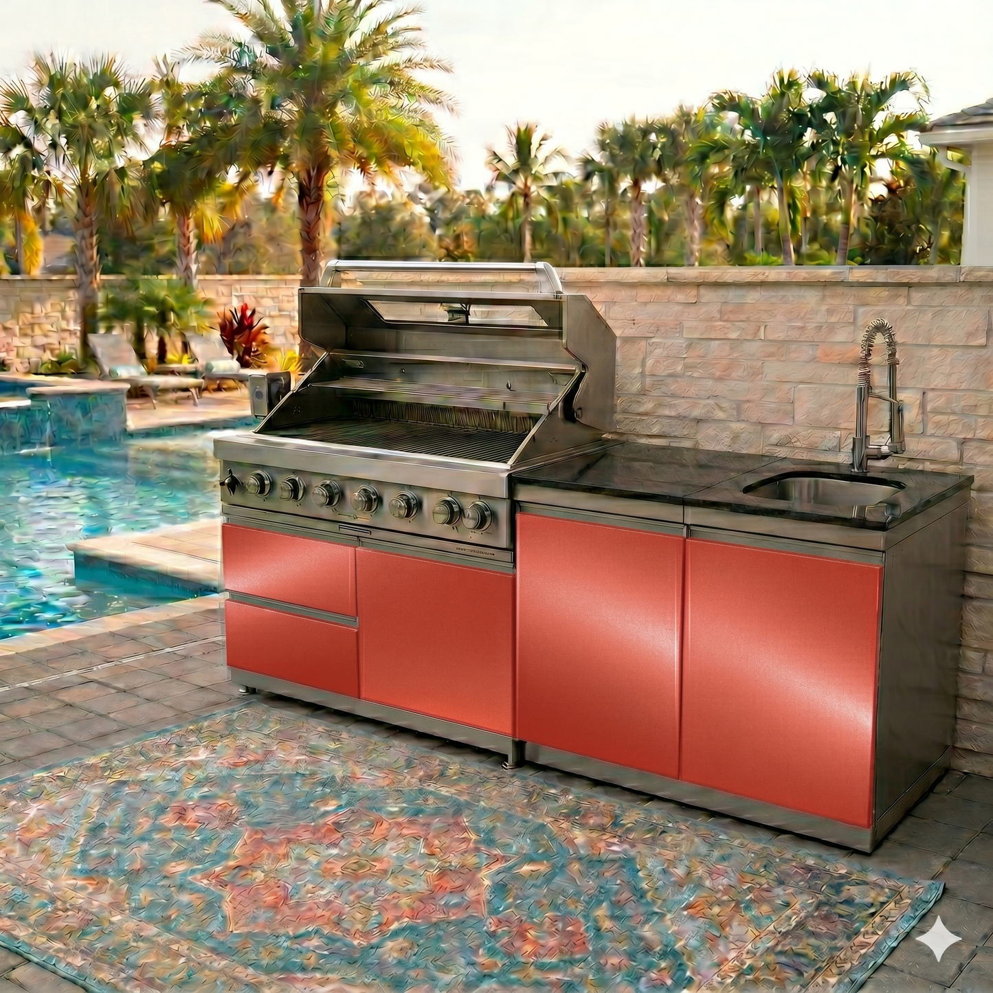 Designer Series Coastal Vibes Collection 76 IN. Sunzout Stainless Steel Modular Outdoor Kitchen with 43 inch grill and 33 inch sink - Sunzout Outdoor Spaces LLC