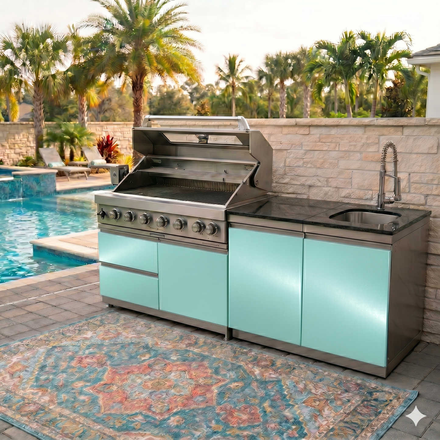 Designer Series Coastal Vibes Collection 76 IN. Sunzout Stainless Steel Modular Outdoor Kitchen with 43 inch grill and 33 inch sink - Sunzout Outdoor Spaces LLC