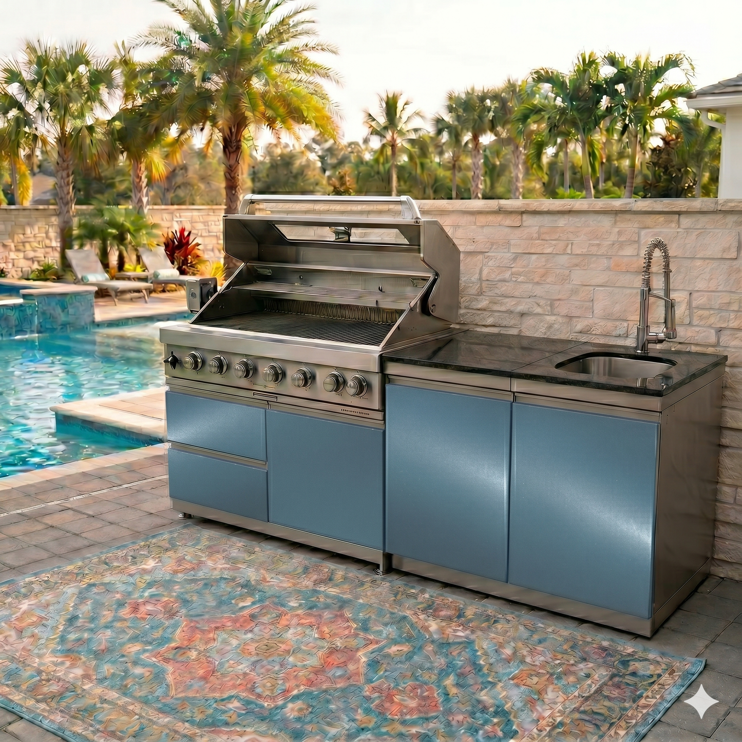Designer Series Coastal Vibes Collection 76 IN. Sunzout Stainless Steel Modular Outdoor Kitchen with 43 inch grill and 33 inch sink - Sunzout Outdoor Spaces LLC