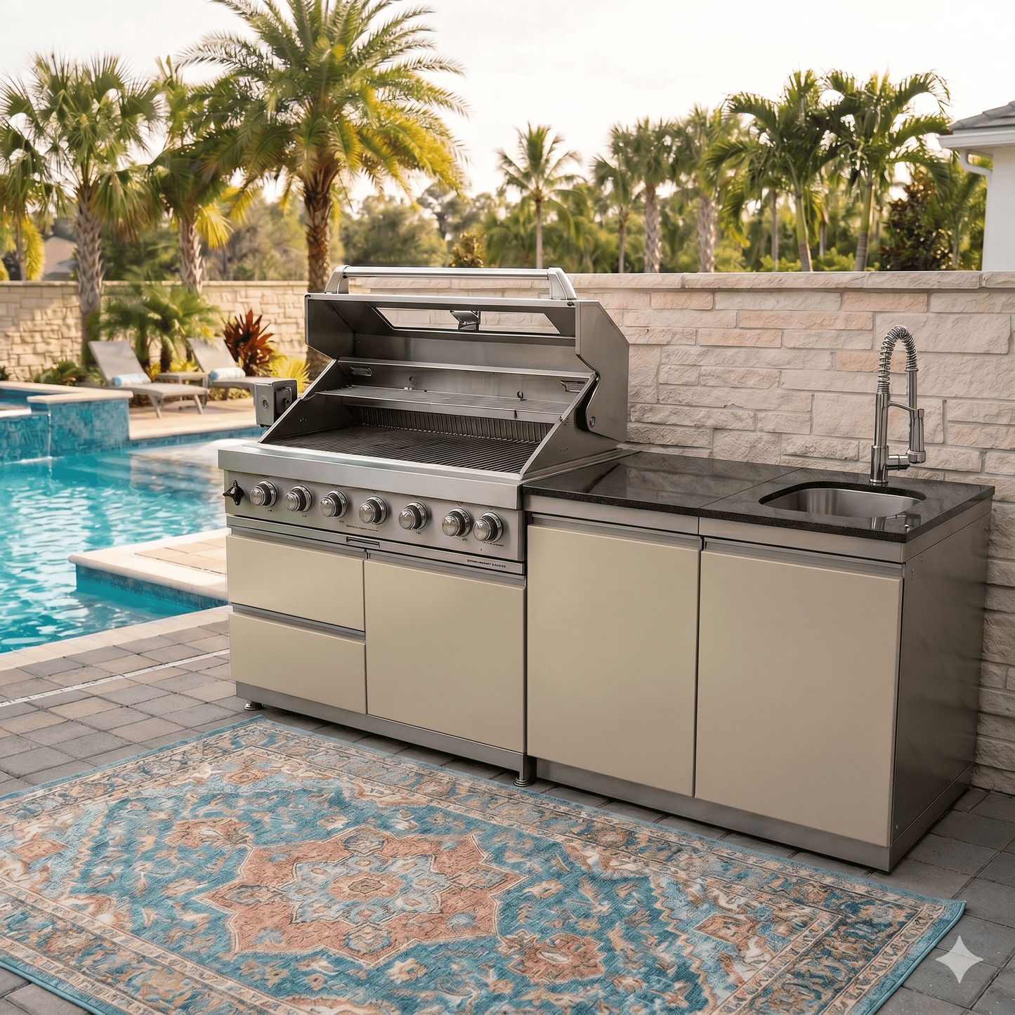 Designer Series Coastal Vibes Collection 76 IN. Sunzout Stainless Steel Modular Outdoor Kitchen with 43 inch grill and 33 inch sink - Sunzout Outdoor Spaces LLC