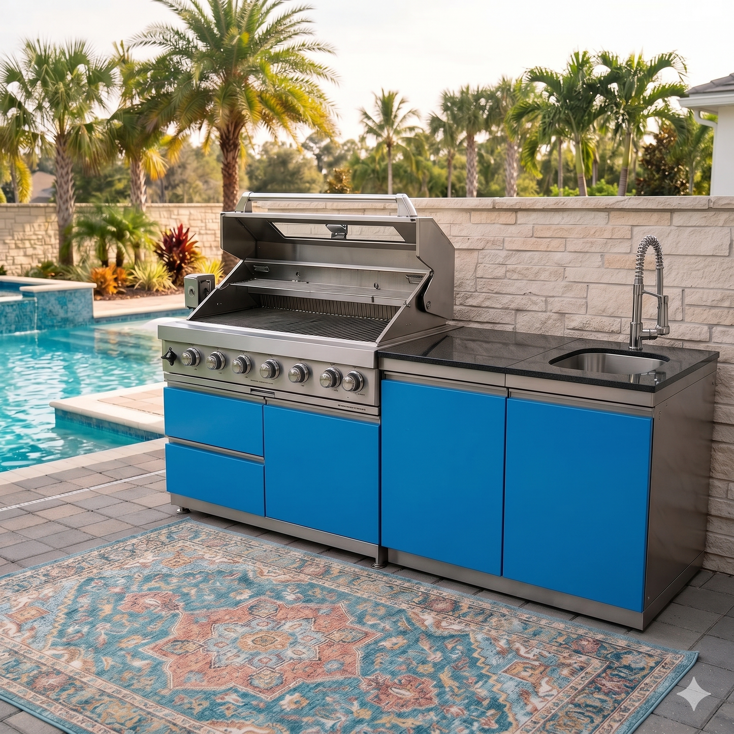 Designer Series Coastal Vibes Collection 76 IN. Sunzout Stainless Steel Modular Outdoor Kitchen with 43 inch grill and 33 inch sink - Sunzout Outdoor Spaces LLC