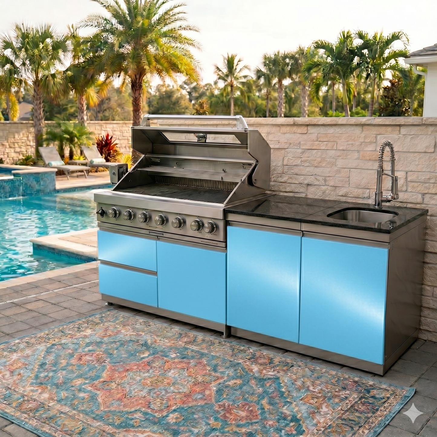 Designer Series Coastal Vibes Collection 76 IN. Sunzout Stainless Steel Modular Outdoor Kitchen with 43 inch grill and 33 inch sink - Sunzout Outdoor Spaces LLC