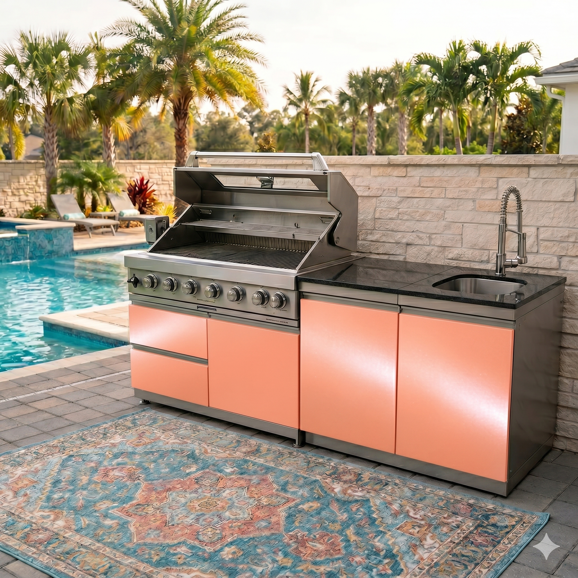 Designer Series Coastal Vibes Collection 76 IN. Sunzout Stainless Steel Modular Outdoor Kitchen with 43 inch grill and 33 inch sink - Sunzout Outdoor Spaces LLC