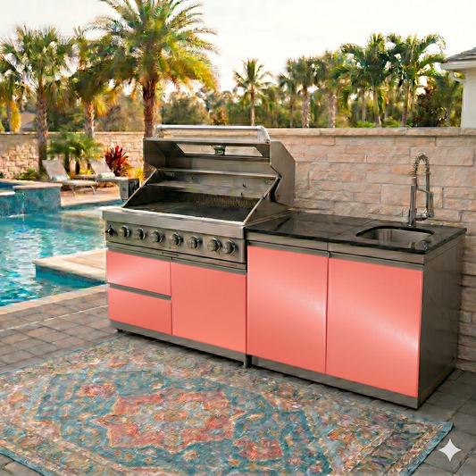 Designer Series Coastal Vibes Collection 76 IN. Sunzout Stainless Steel Modular Outdoor Kitchen with 43 inch grill and 33 inch sink - Sunzout Outdoor Spaces LLC