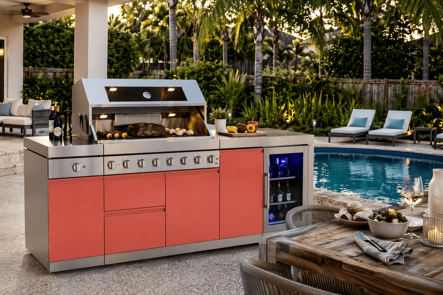 Designer Series Modular Outdoor Kitchen Island with Grill, Side Burner and Single Refrigerator - Sunzout Outdoor Spaces LLC