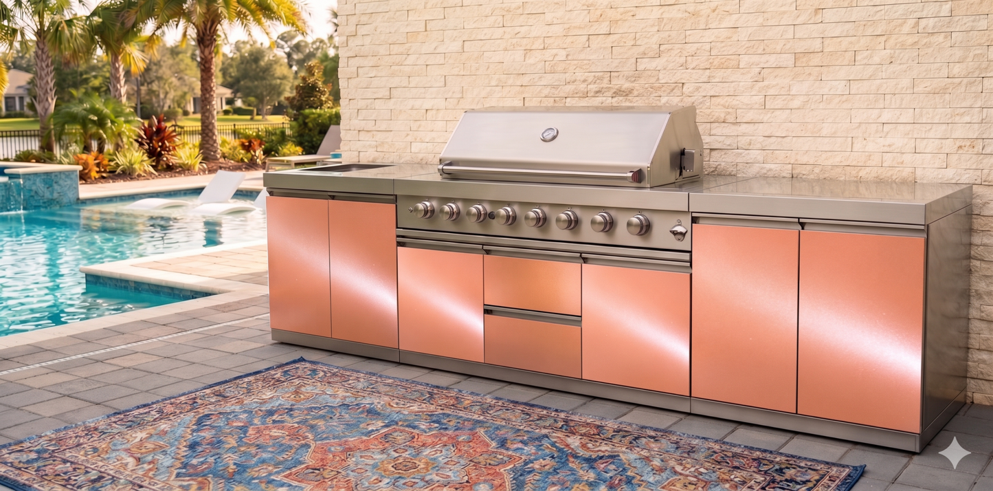 Designer Series Modular Outdoor Kitchen with Grill, Side Burner, 2 Storage Cabinets and Countertop - Sunzout Outdoor Spaces LLC