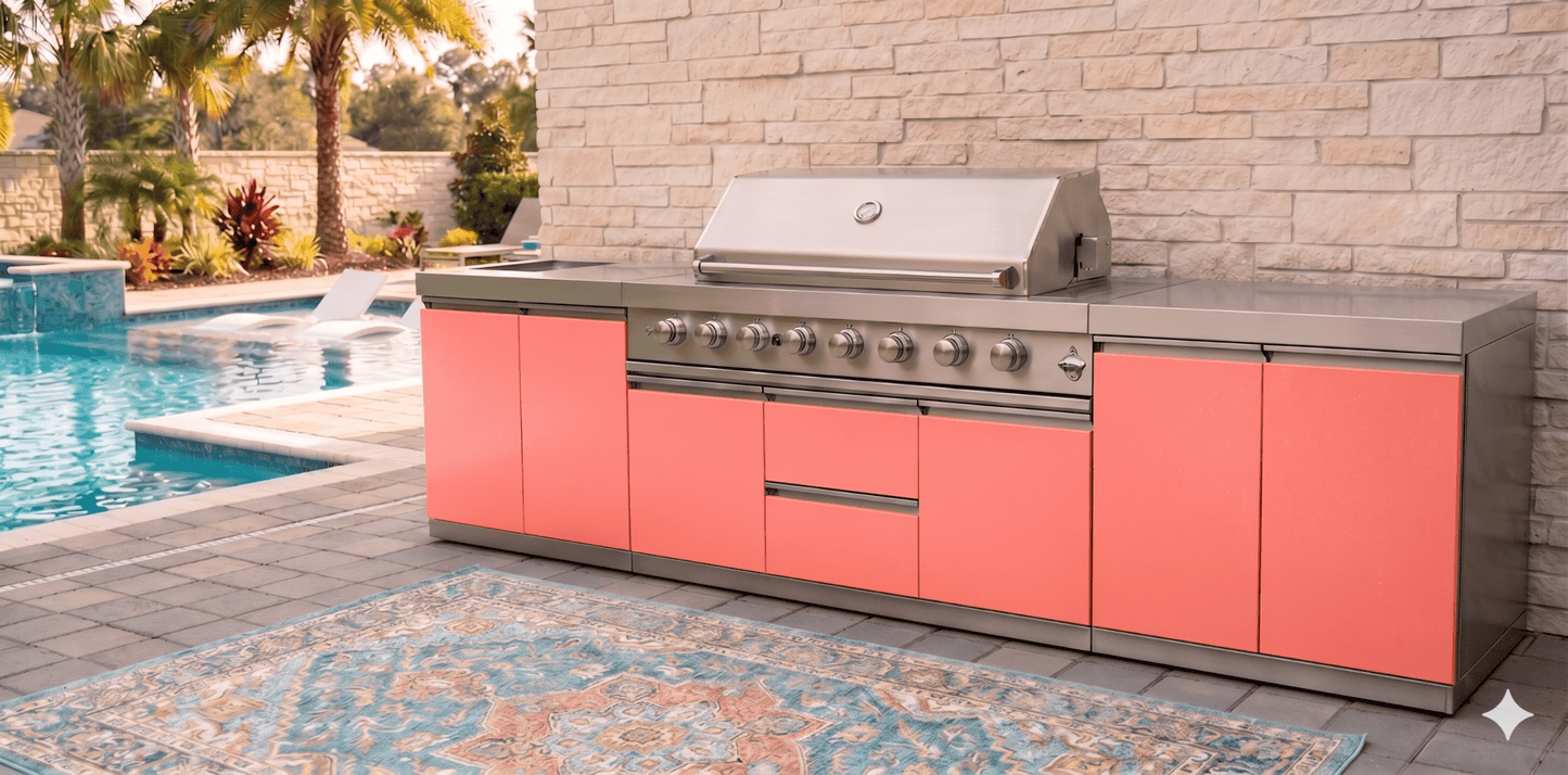 Designer Series Modular Outdoor Kitchen with Grill, Side Burner, 2 Storage Cabinets and Countertop - Sunzout Outdoor Spaces LLC