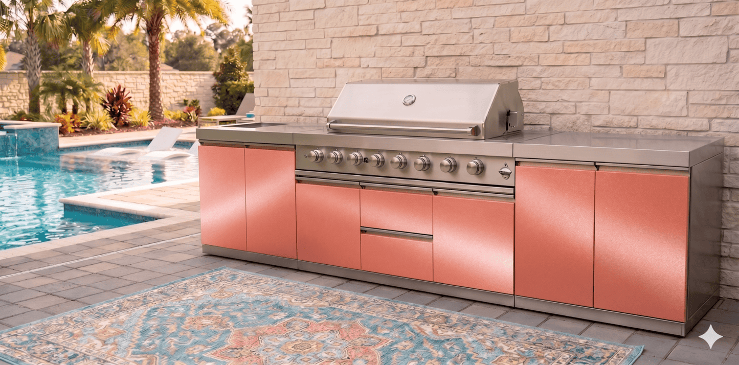 Designer Series Modular Outdoor Kitchen with Grill, Side Burner, 2 Storage Cabinets and Countertop - Sunzout Outdoor Spaces LLC