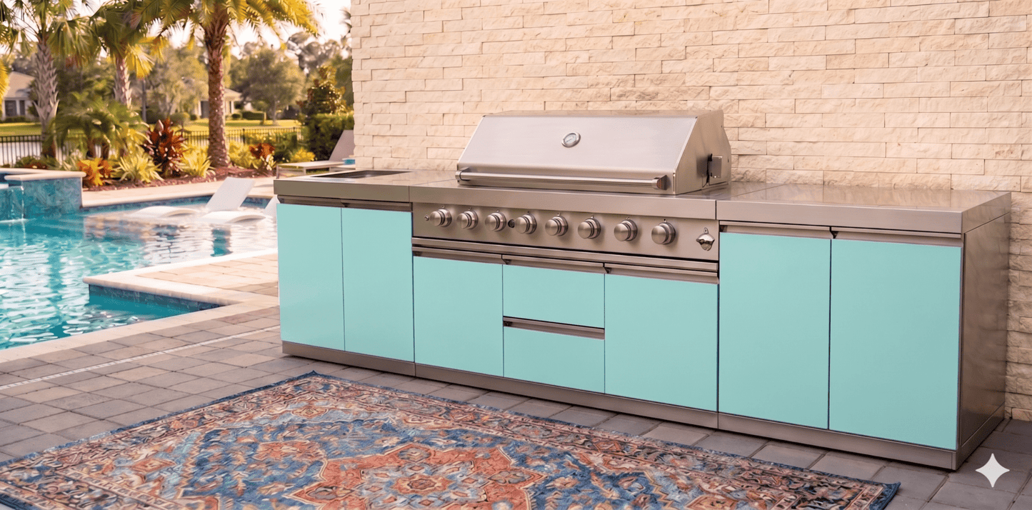 Designer Series Modular Outdoor Kitchen with Grill, Side Burner, 2 Storage Cabinets and Countertop - Sunzout Outdoor Spaces LLC