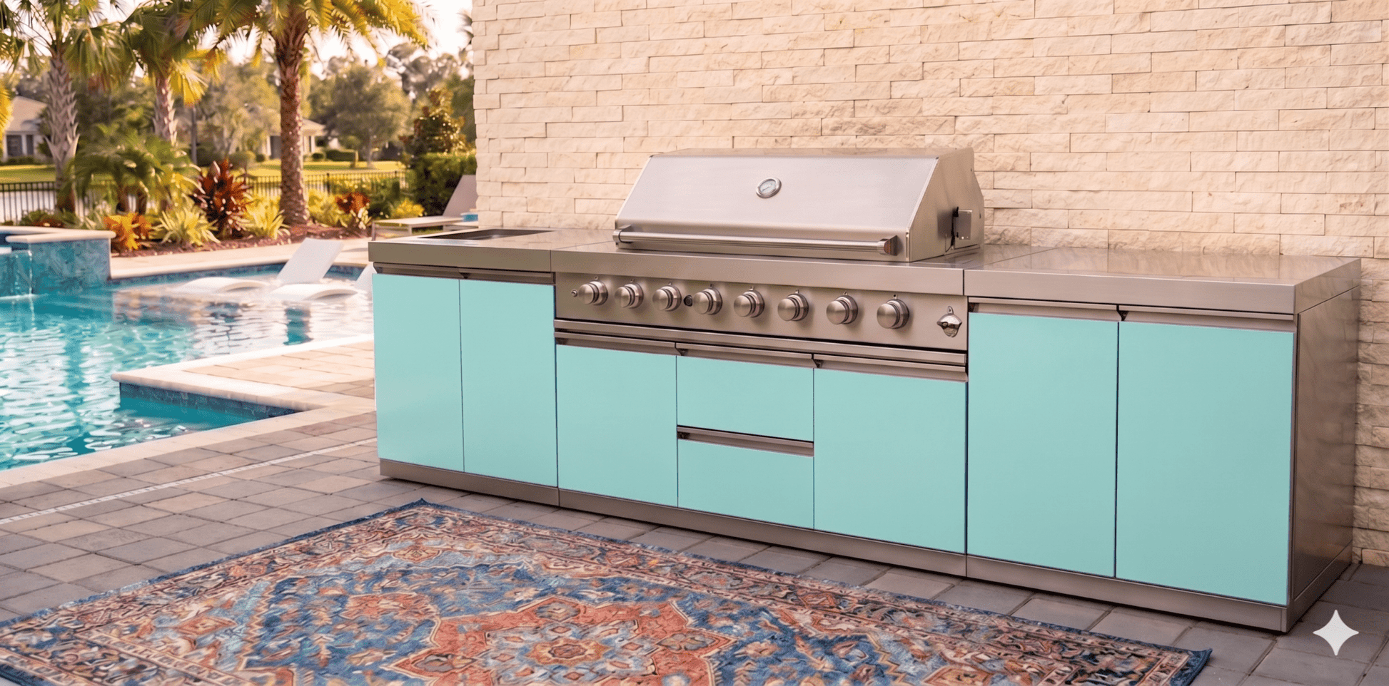 Designer Series Modular Outdoor Kitchen with Grill, Side Burner, 2 Storage Cabinets and Countertop - Sunzout Outdoor Spaces LLC
