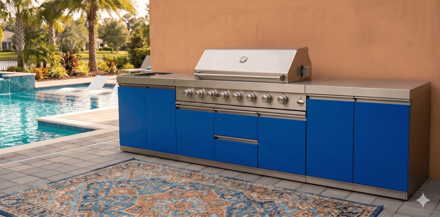 Designer Series Modular Outdoor Kitchen with Grill, Side Burner, 2 Storage Cabinets and Countertop - Sunzout Outdoor Spaces LLC