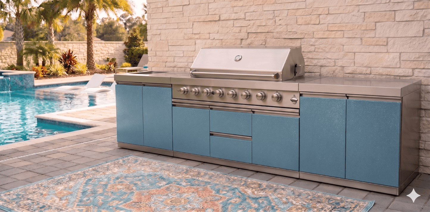 Designer Series Modular Outdoor Kitchen with Grill, Side Burner, 2 Storage Cabinets and Countertop - Sunzout Outdoor Spaces LLC