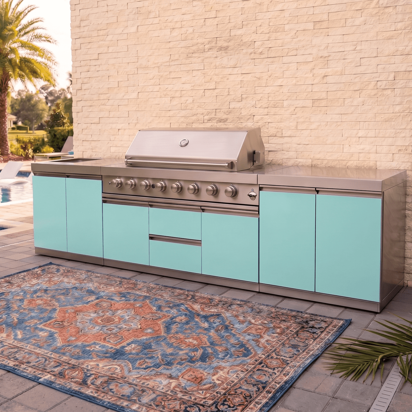 Designer Series Modular Outdoor Kitchen with Grill, Side Burner, 2 Storage Cabinets and Countertop - Sunzout Outdoor Spaces LLC