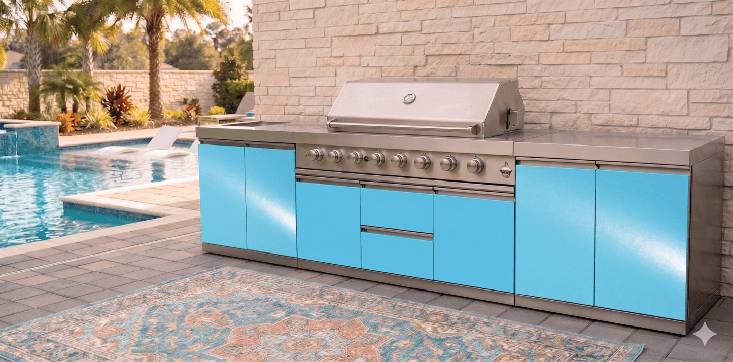 Designer Series Modular Outdoor Kitchen with Grill, Side Burner, 2 Storage Cabinets and Countertop - Sunzout Outdoor Spaces LLC