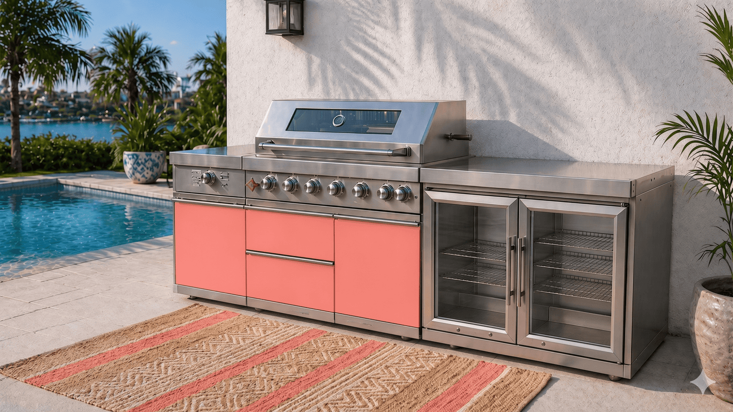 Designer Series Modular Outdoor Kitchen with Grill, Side Burner, Double Refrigerator and Countertop - Sunzout Outdoor Spaces LLC