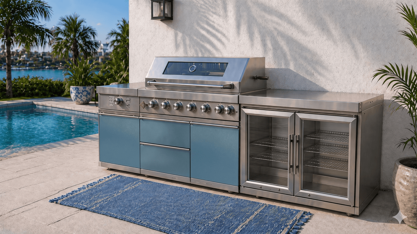 Designer Series Modular Outdoor Kitchen with Grill, Side Burner, Double Refrigerator and Countertop - Sunzout Outdoor Spaces LLC