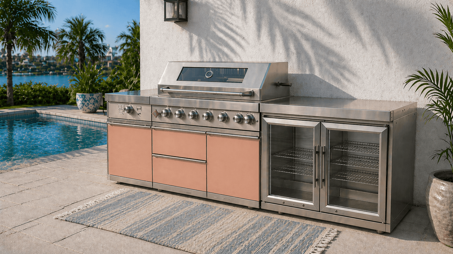 Designer Series Modular Outdoor Kitchen with Grill, Side Burner, Double Refrigerator and Countertop - Sunzout Outdoor Spaces LLC