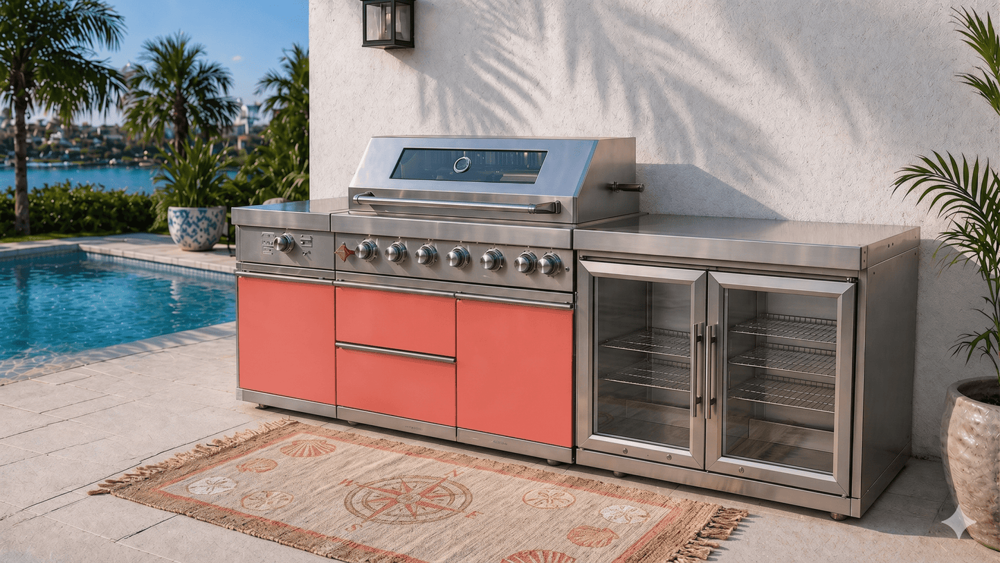 Designer Series Modular Outdoor Kitchen with Grill, Side Burner, Double Refrigerator and Countertop - Sunzout Outdoor Spaces LLC