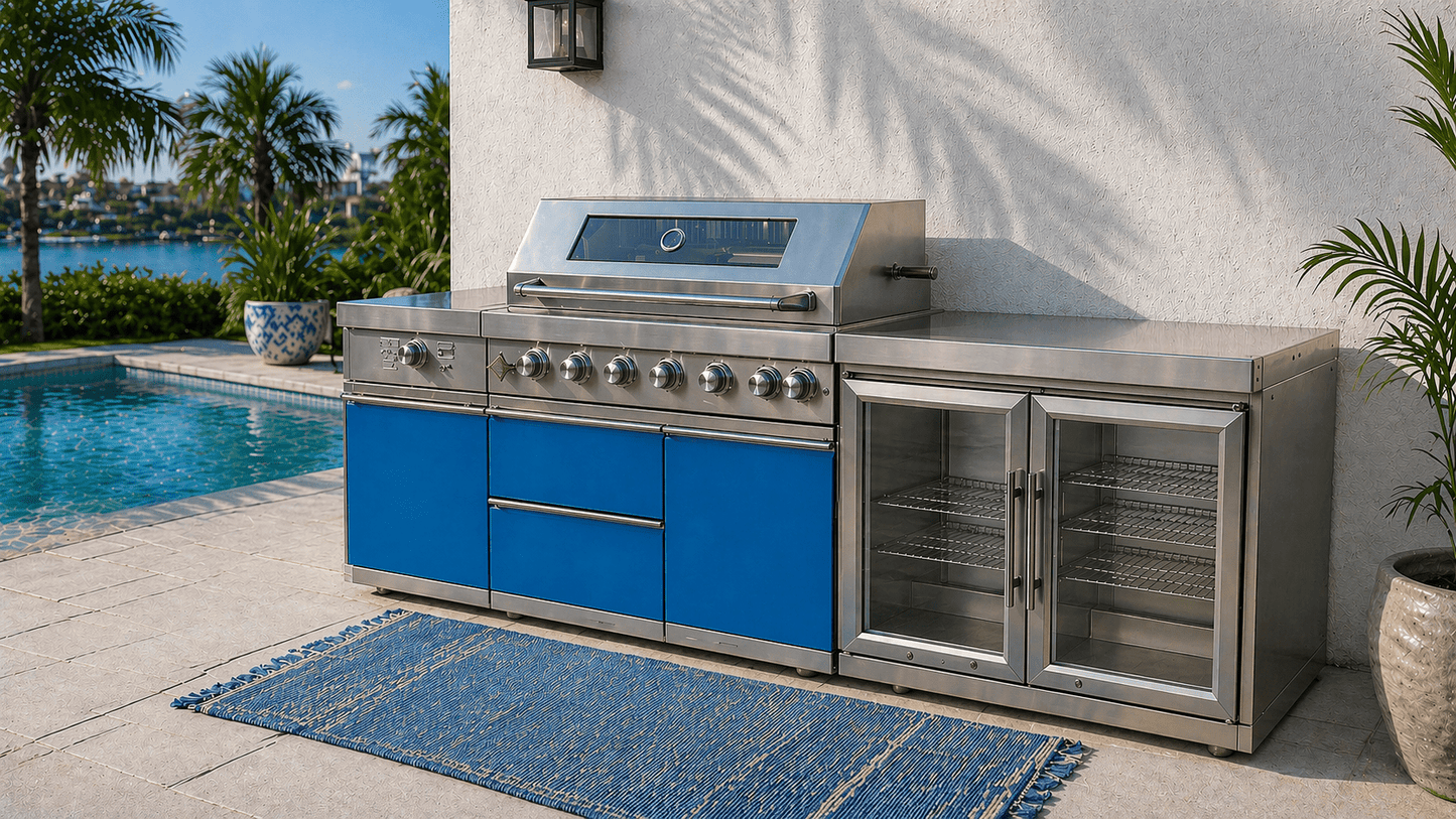 Designer Series Modular Outdoor Kitchen with Grill, Side Burner, Double Refrigerator and Countertop - Sunzout Outdoor Spaces LLC