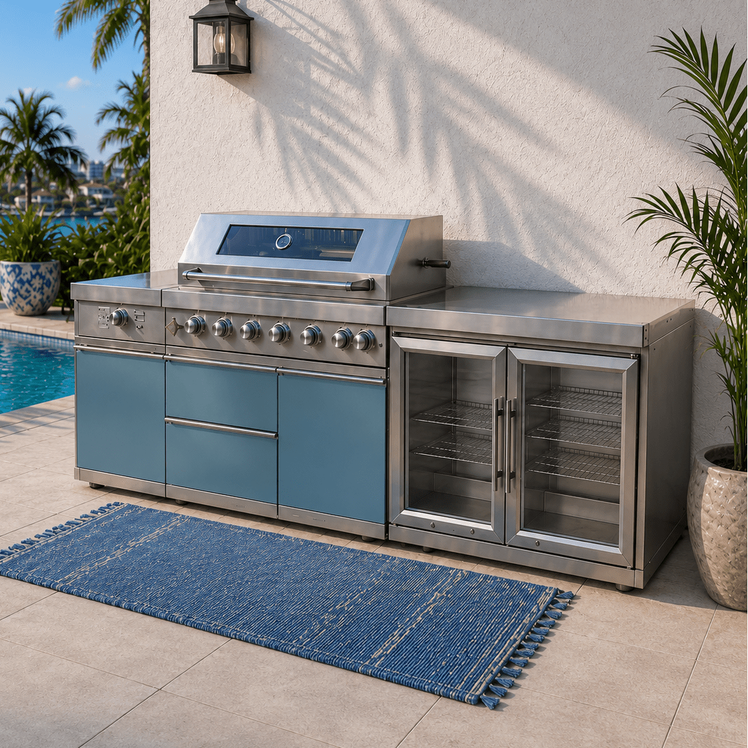 Designer Series Modular Outdoor Kitchen with Grill, Side Burner, Double Refrigerator and Countertop - Sunzout Outdoor Spaces LLC