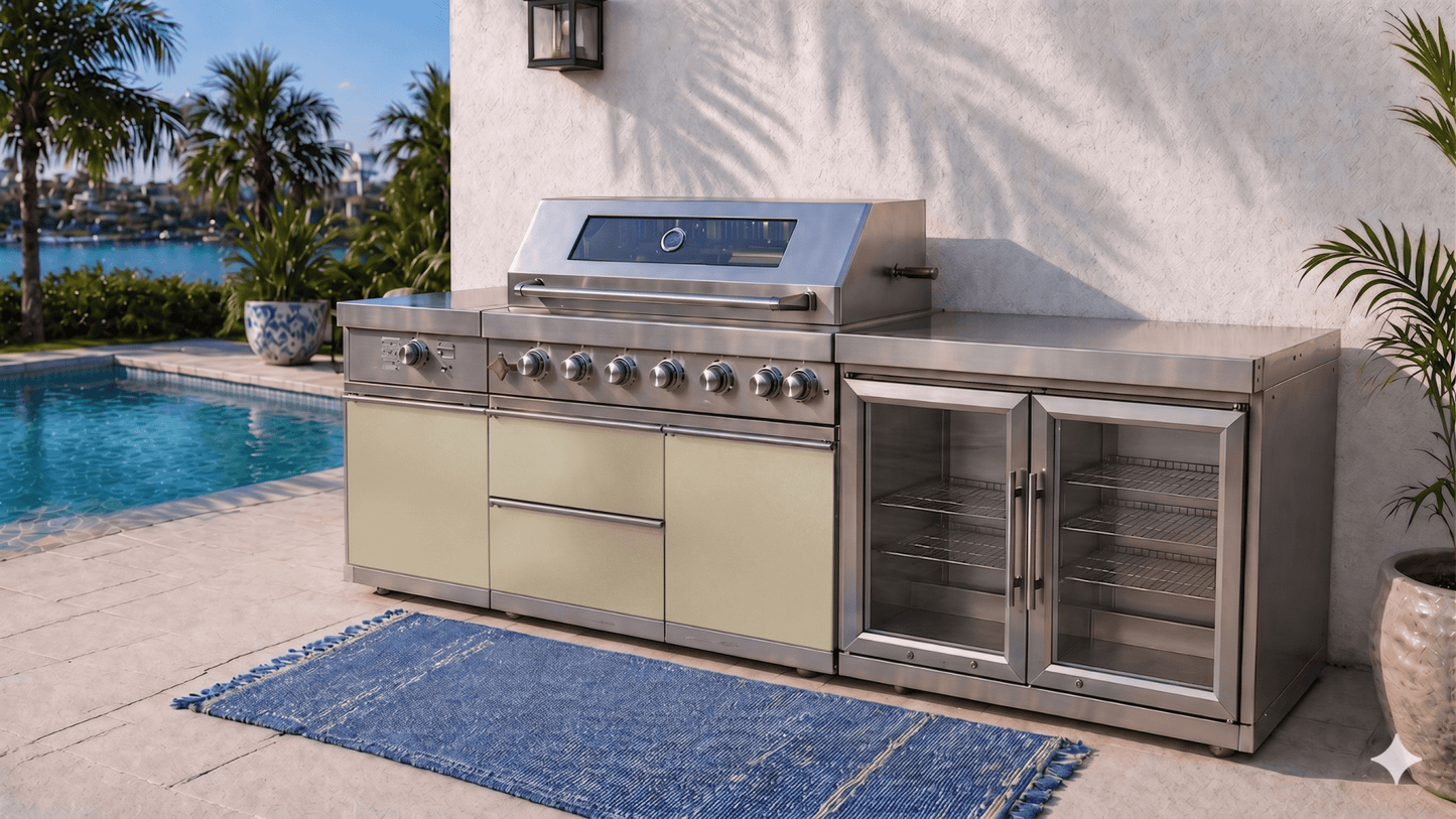 Designer Series Modular Outdoor Kitchen with Grill, Side Burner, Double Refrigerator and Countertop - Sunzout Outdoor Spaces LLC