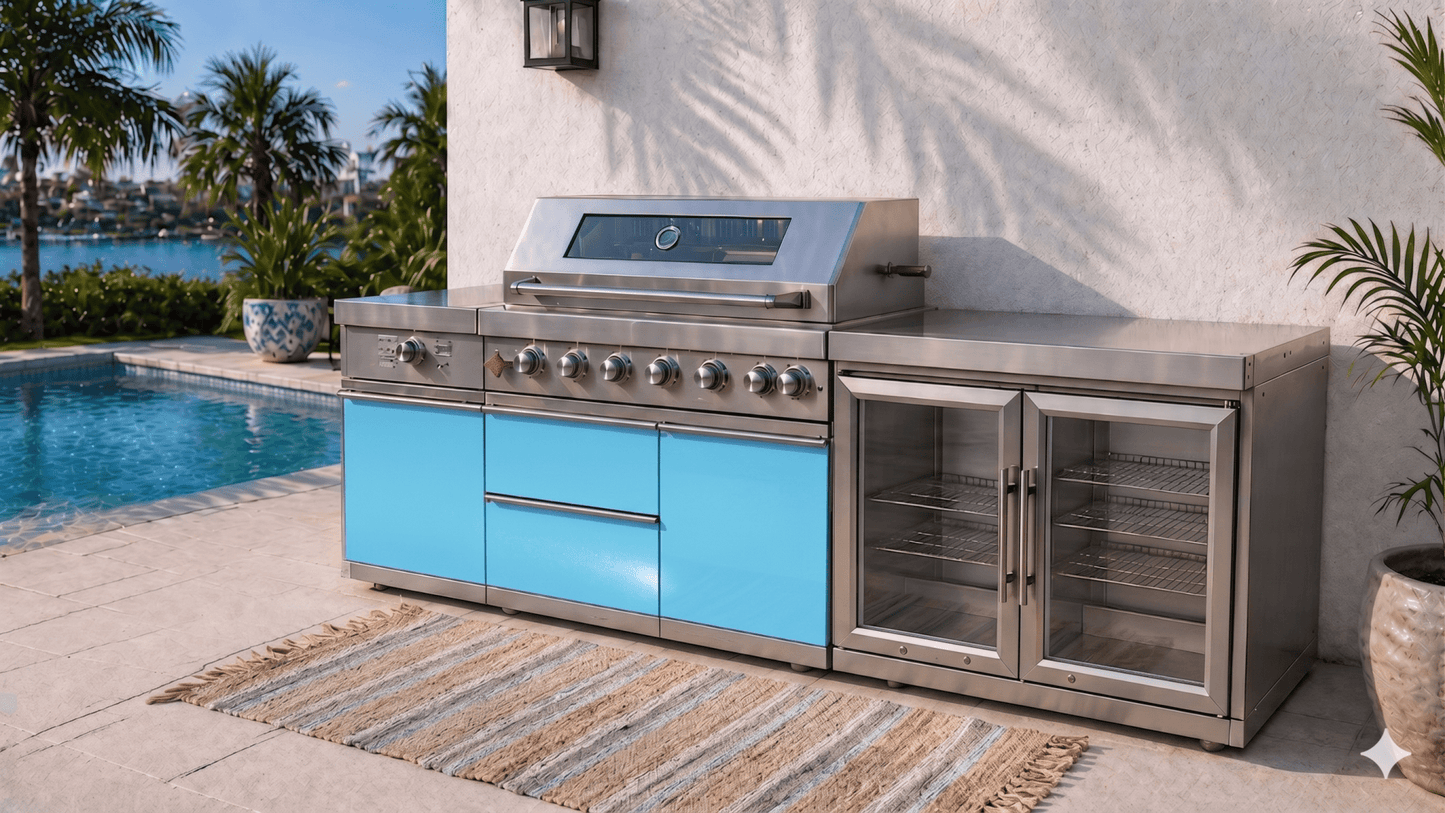 Designer Series Modular Outdoor Kitchen with Grill, Side Burner, Double Refrigerator and Countertop - Sunzout Outdoor Spaces LLC