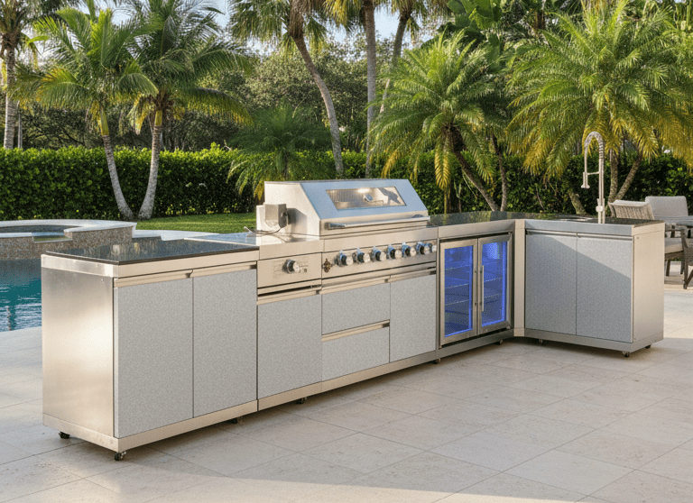 Designer Series Modular Outdoor Kitchen with Grill, Side Burner, Double Refrigerator and Sink - Sunzout Outdoor Spaces LLC