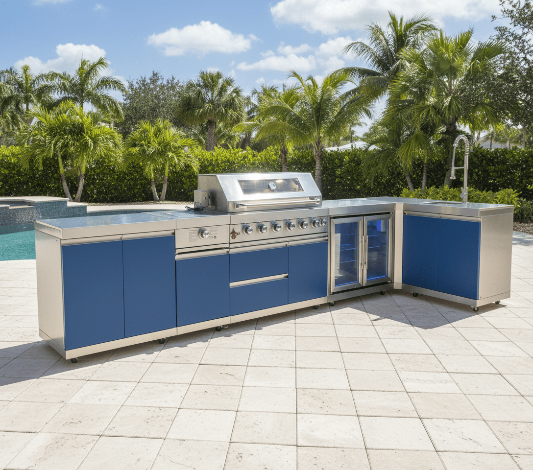 Designer Series Modular Outdoor Kitchen with Grill, Side Burner, Double Refrigerator and Sink - Sunzout Outdoor Spaces LLC