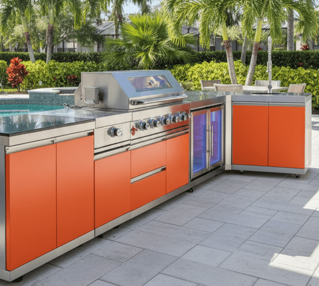 Designer Series Modular Outdoor Kitchen with Grill, Side Burner, Double Refrigerator and Sink - Sunzout Outdoor Spaces LLC