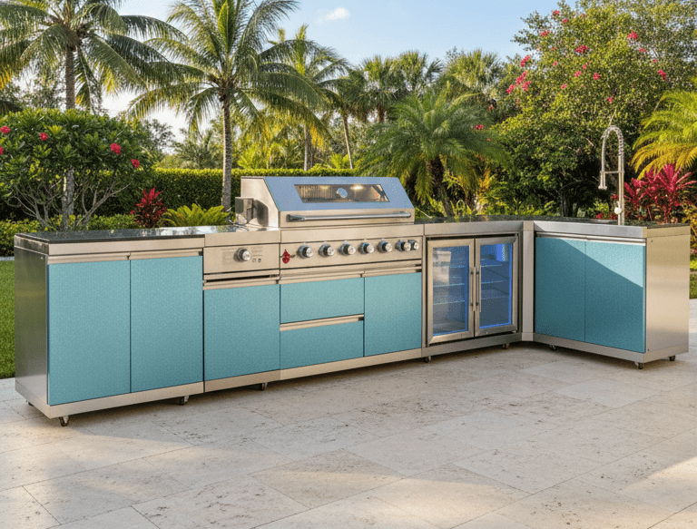 Designer Series Modular Outdoor Kitchen with Grill, Side Burner, Double Refrigerator and Sink - Sunzout Outdoor Spaces LLC