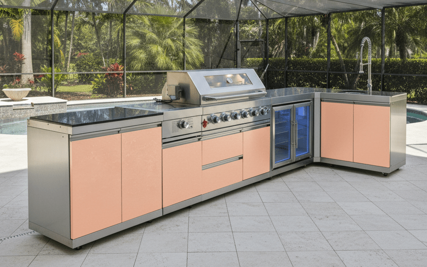 Designer Series Modular Outdoor Kitchen with Grill, Side Burner, Double Refrigerator and Sink - Sunzout Outdoor Spaces LLC
