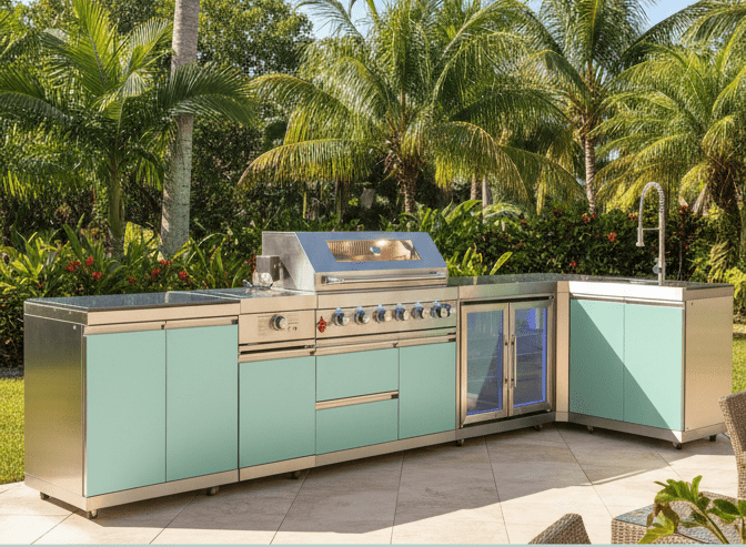 Designer Series Modular Outdoor Kitchen with Grill, Side Burner, Double Refrigerator and Sink - Sunzout Outdoor Spaces LLC