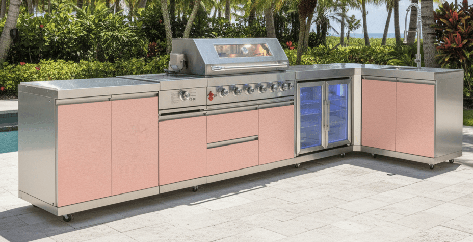 Designer Series Modular Outdoor Kitchen with Grill, Side Burner, Double Refrigerator and Sink - Sunzout Outdoor Spaces LLC