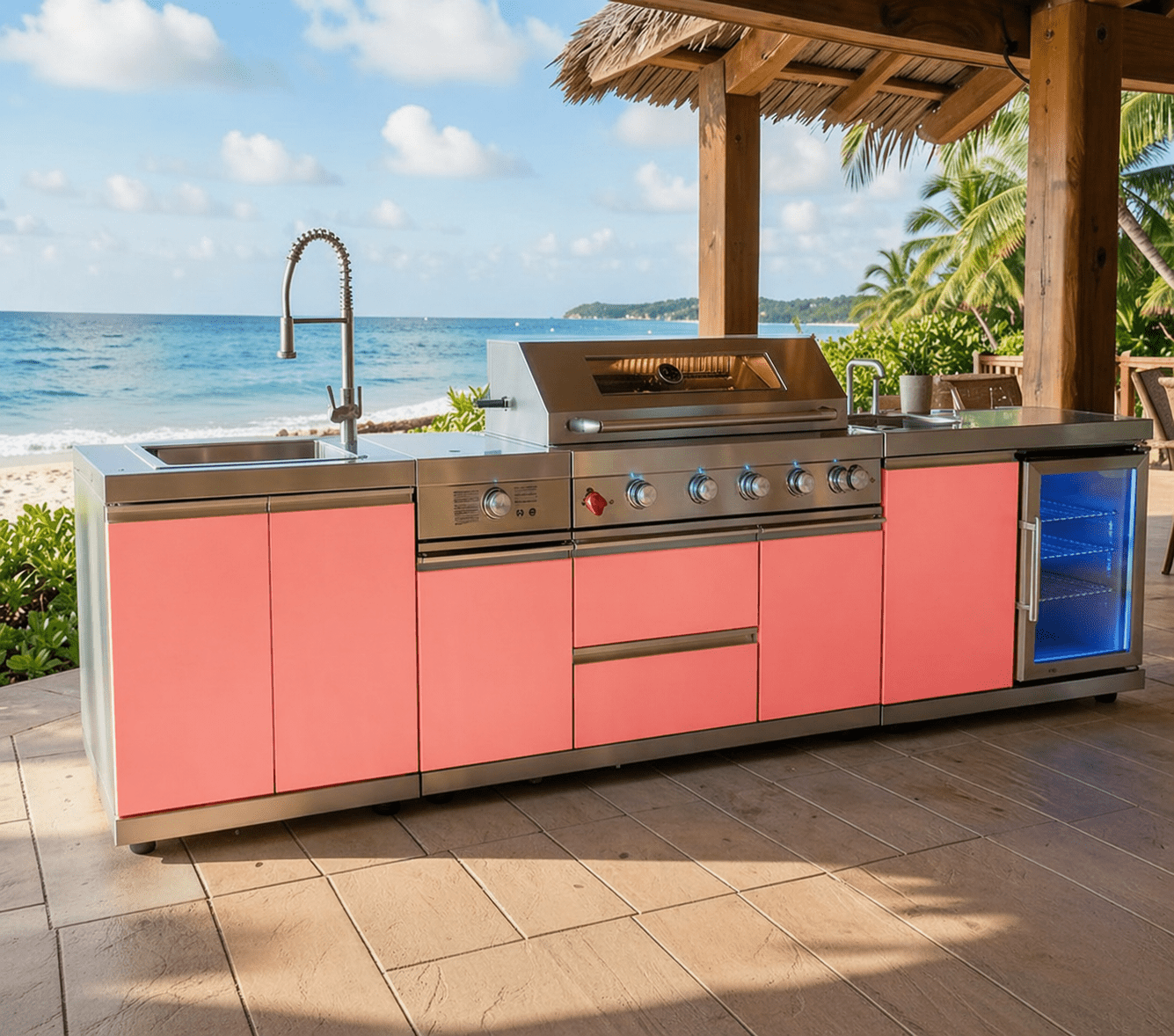 Designer Series Outdoor Kitchen Modular with Grill, Burner, Sink, Refrigerator and Countertop - Sunzout Outdoor Spaces LLC