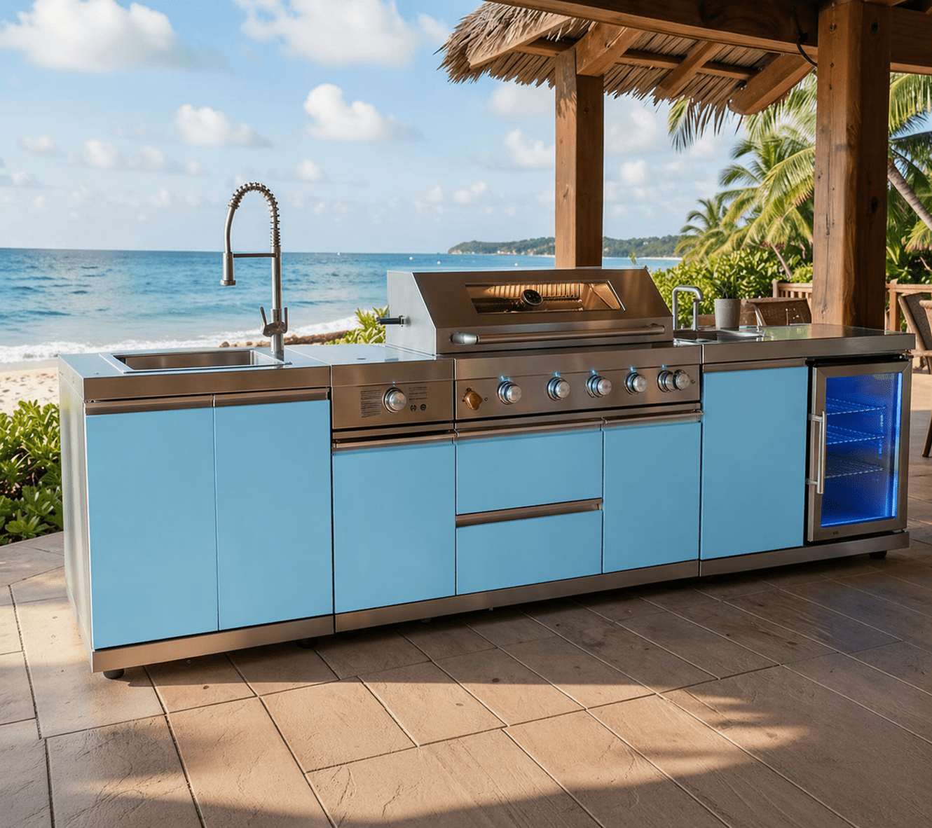 Designer Series Outdoor Kitchen Modular with Grill, Burner, Sink, Refrigerator and Countertop - Sunzout Outdoor Spaces LLC