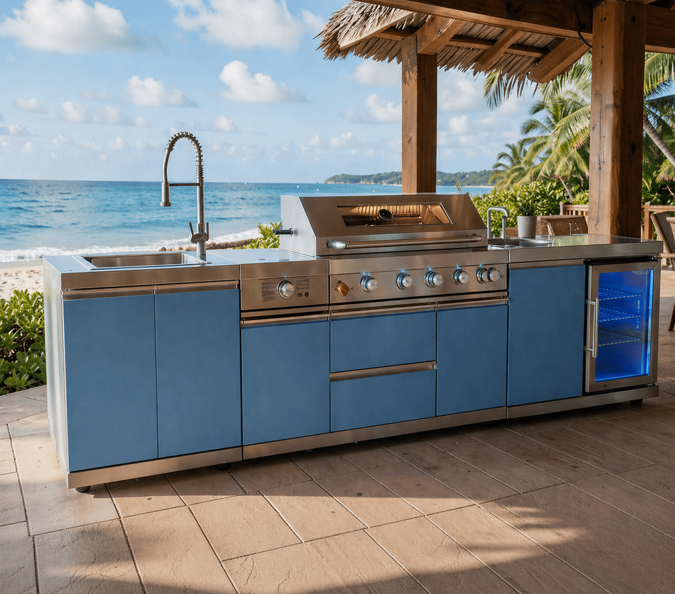 Designer Series Outdoor Kitchen Modular with Grill, Burner, Sink, Refrigerator and Countertop - Sunzout Outdoor Spaces LLC