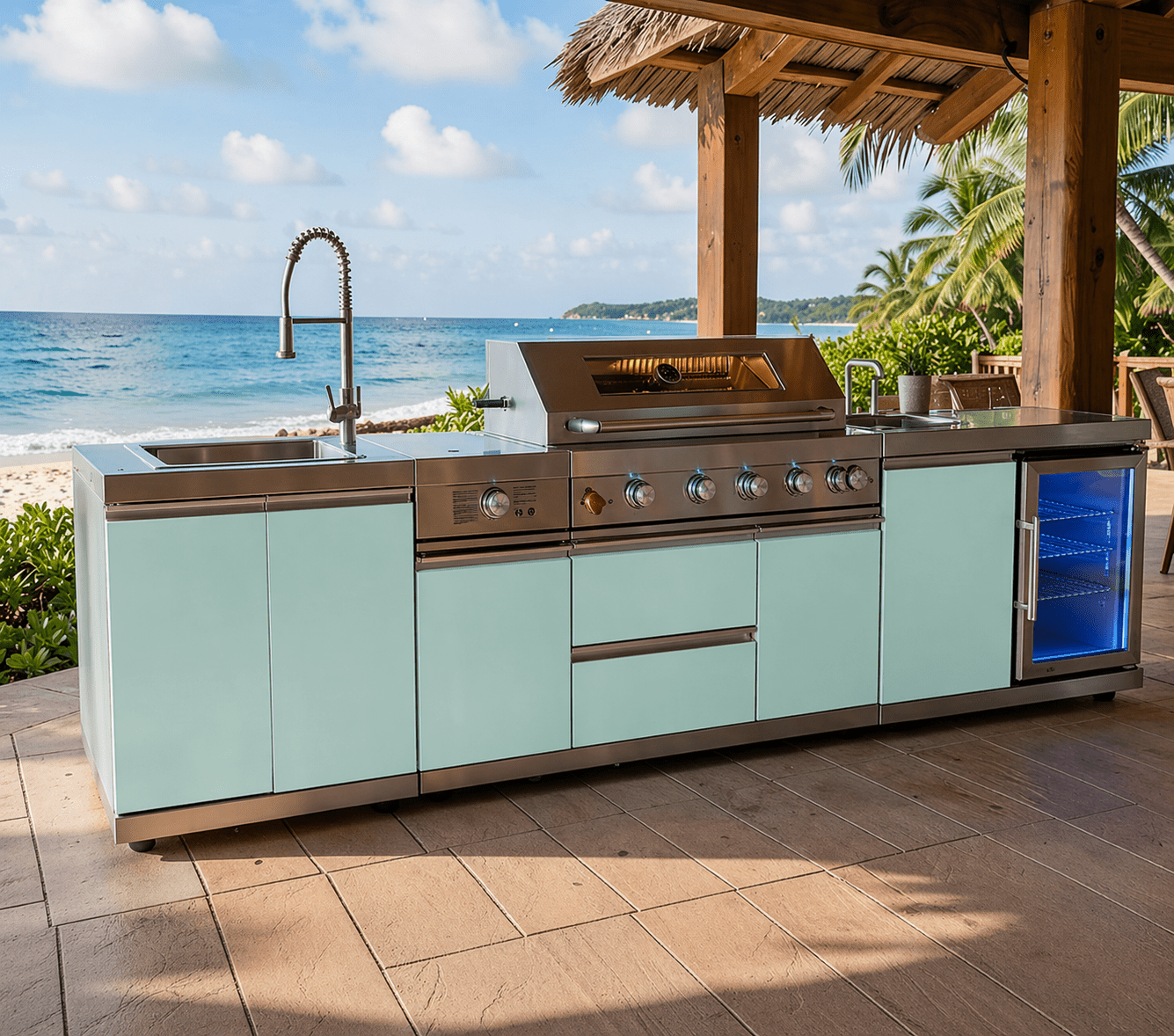 Designer Series Outdoor Kitchen Modular with Grill, Burner, Sink, Refrigerator and Countertop - Sunzout Outdoor Spaces LLC