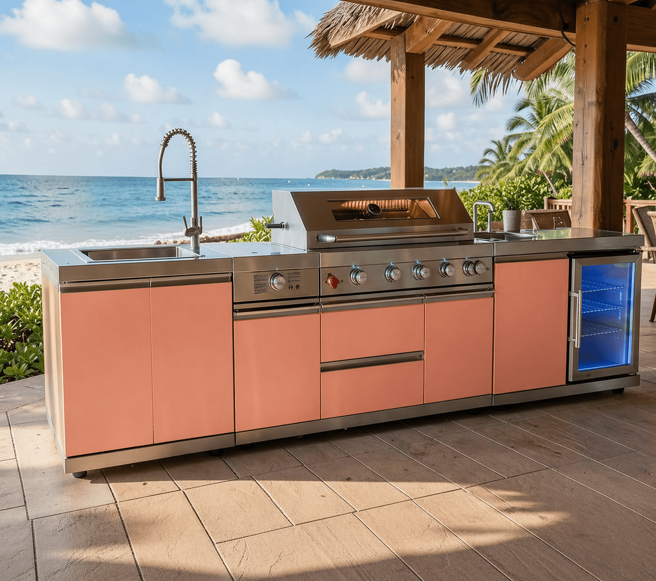 Designer Series Outdoor Kitchen Modular with Grill, Burner, Sink, Refrigerator and Countertop - Sunzout Outdoor Spaces LLC