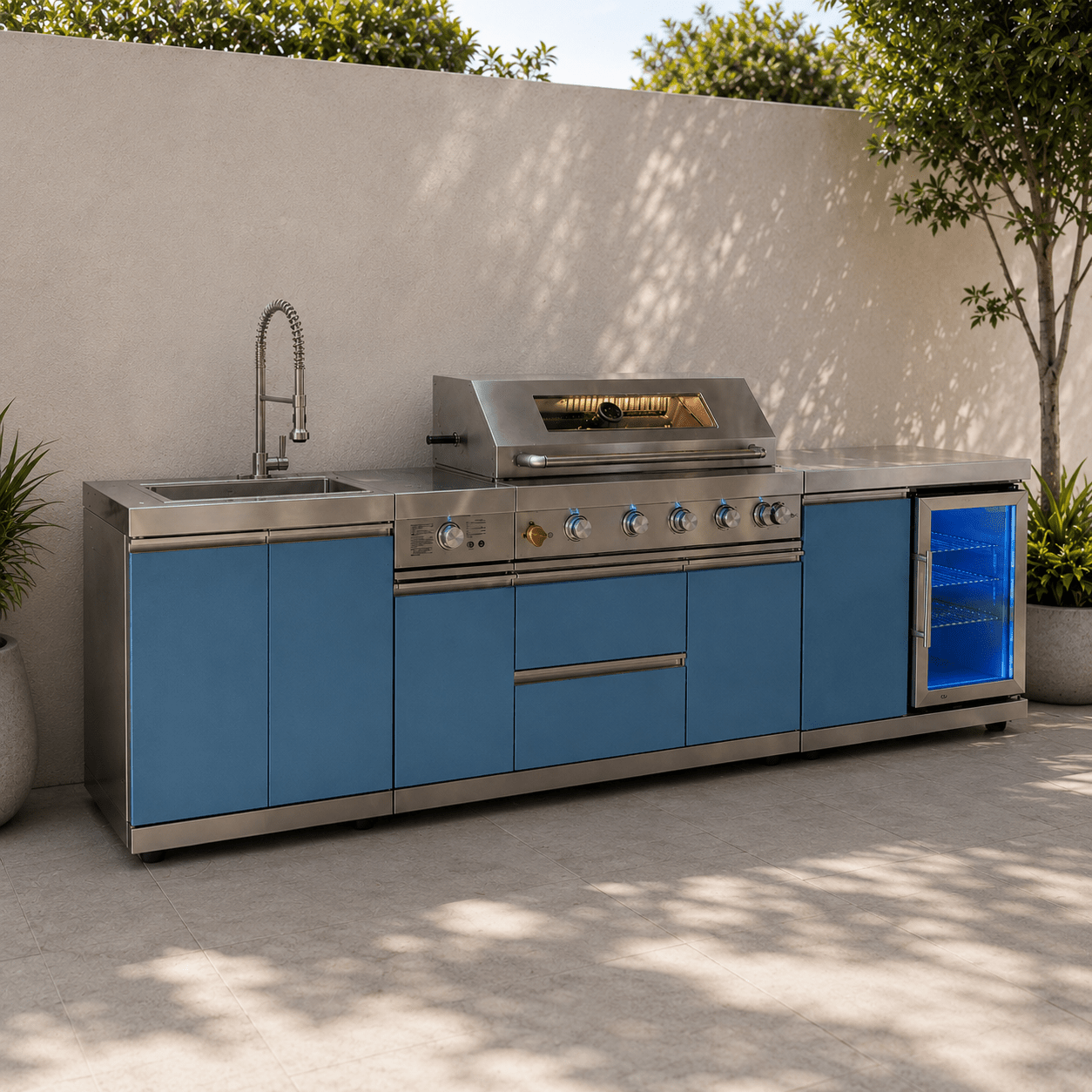 Designer Series Outdoor Kitchen Modular with Grill, Burner, Sink, Refrigerator and Countertop - Sunzout Outdoor Spaces LLC
