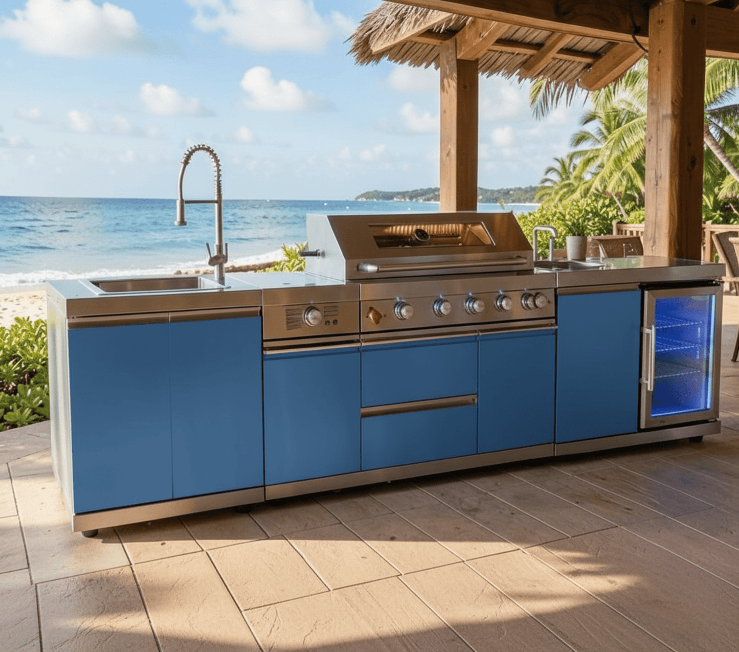 Designer Series Outdoor Kitchen Modular with Grill, Burner, Sink, Refrigerator and Countertop - Sunzout Outdoor Spaces LLC