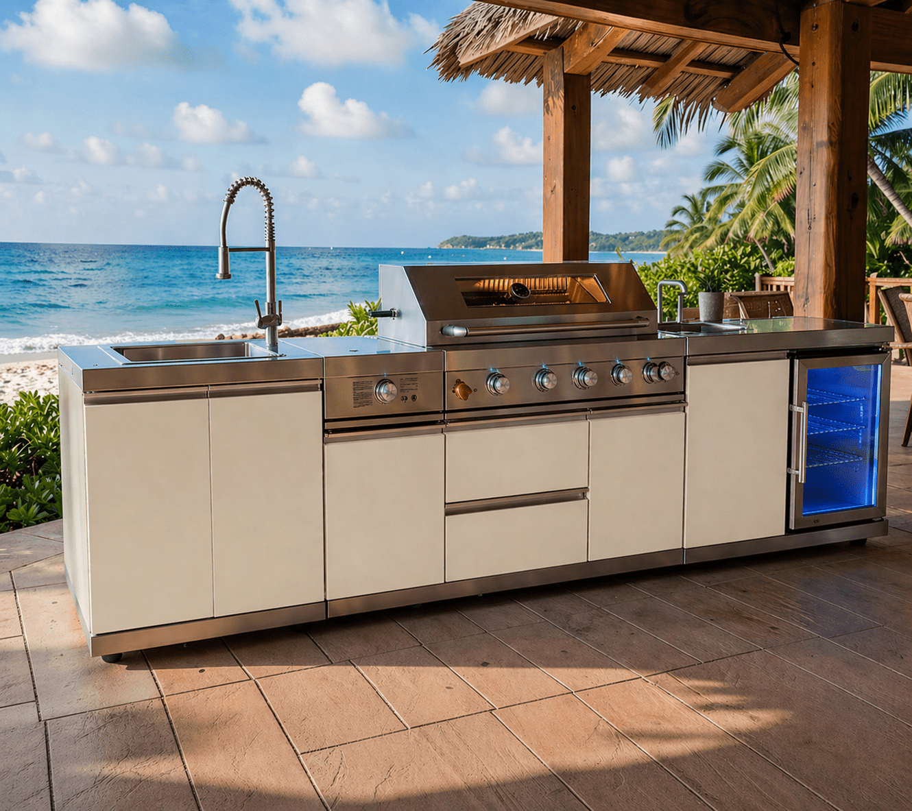 Designer Series Outdoor Kitchen Modular with Grill, Burner, Sink, Refrigerator and Countertop - Sunzout Outdoor Spaces LLC