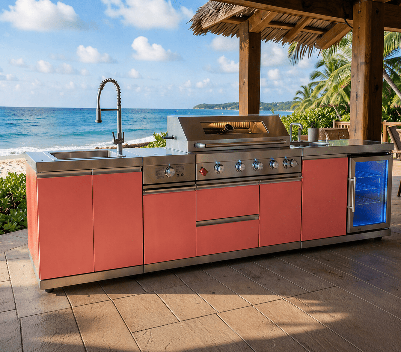 Designer Series Outdoor Kitchen Modular with Grill, Burner, Sink, Refrigerator and Countertop - Sunzout Outdoor Spaces LLC