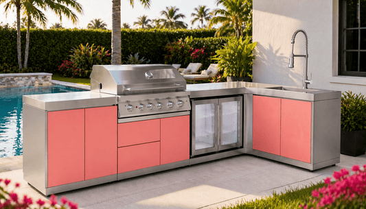 Designer Series Stainless Steel Modular Outdoor Kitchen with Grill, Sink, Double Refrigerator - Sunzout Outdoor Spaces LLC