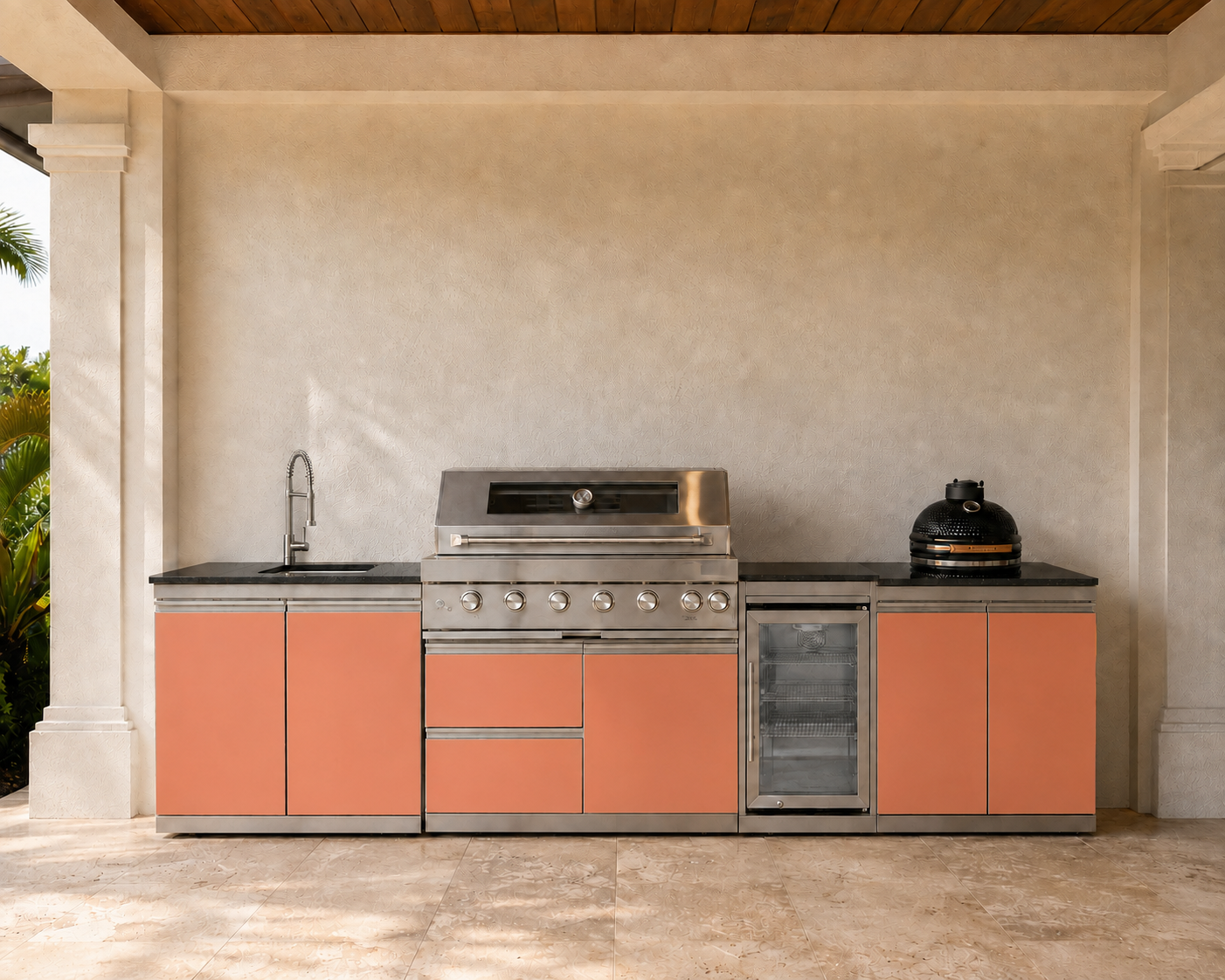 127.5" Designer Series Stainless Steel Outdoor Kitchen with 43" Grill - Sink - Smoker - Refrigerator