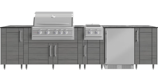 Fire Magic Grill, Side Burner & Refrigerator w/ 10 1/2 Ft WeatherStrong Outdoor Kitchen Island - Sunzout Outdoor Spaces LLC