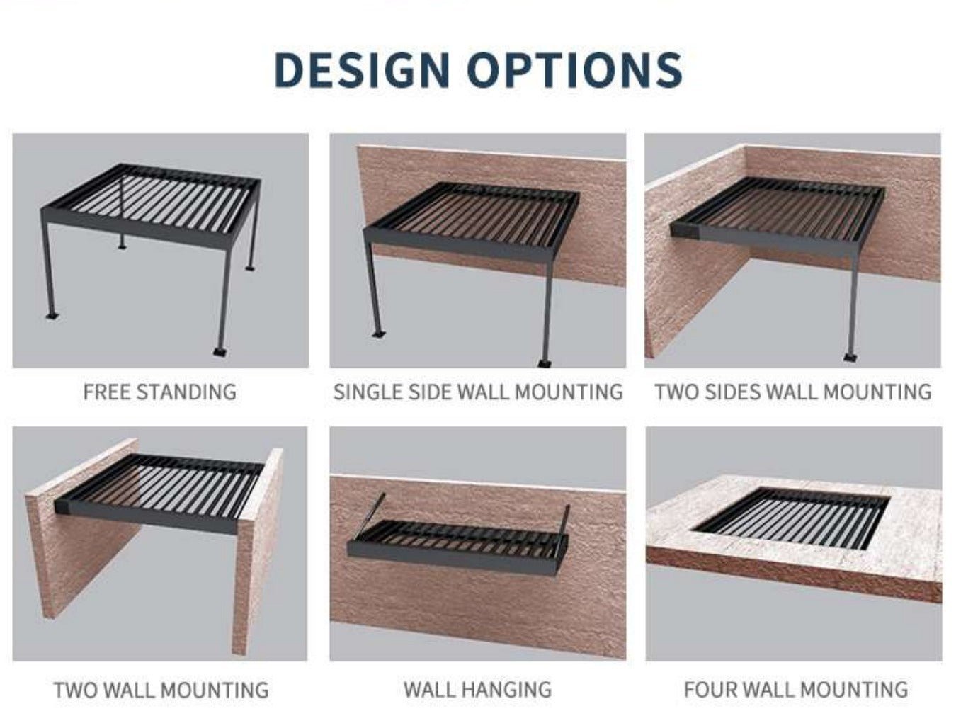 Grey Aluminum Pergola Kit with Motorized Louvered Roof - Sunzout Outdoor Spaces LLC